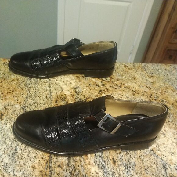 J&M Johnson Murphy Black Leather Woven Silver Buckle Men’s Shoes Size 12 M main image 5